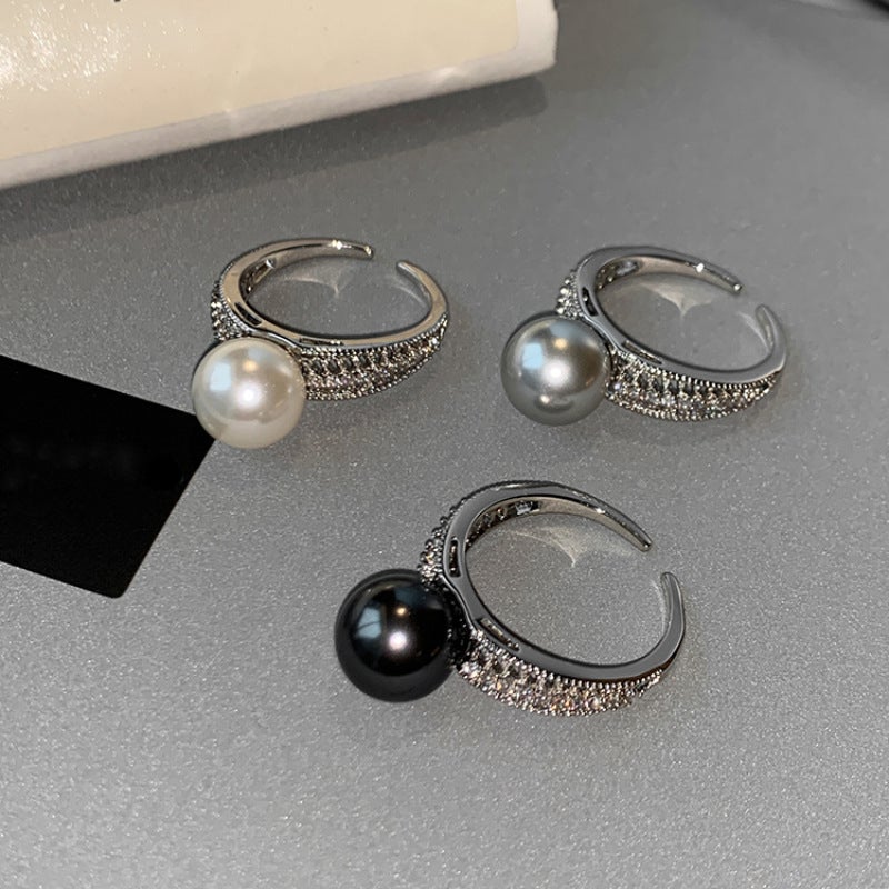 Korean Style Black Pearl Open Index Finger Ring Women'S Fashion Light Luxury Exquisite Niche Design Advanced Unique Ring - Image 5